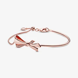 (imagine pentru) Brățară fixă Pandora cu Bow-knot ornat din aur rose - 587242CZ