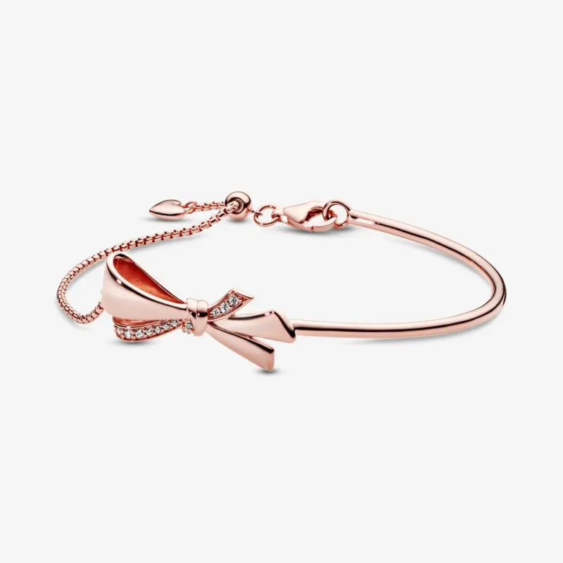 (imagine pentru) Brățară fixă Pandora cu Bow-knot ornat din aur rose - 587242CZ