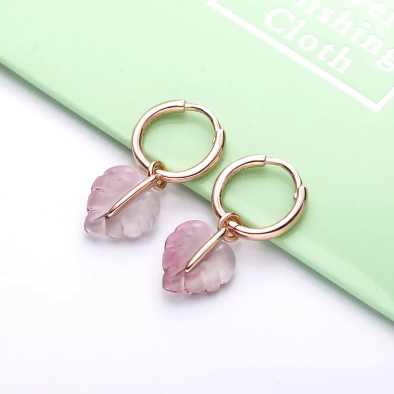 (imagine pentru) Cercei rotunzi Pandora cu Roz Murano frunze de sticlă din aur rose - 288317PMU - Vizualizare 2