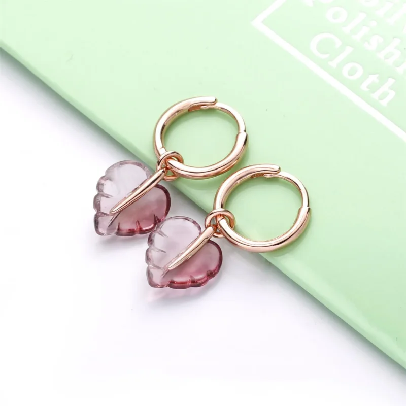(imagine pentru) Cercei rotunzi Pandora cu Roz Murano frunze de sticlă din aur rose - 288317PMU - Vizualizare 3