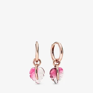 (imagine pentru) Cercei rotunzi Pandora cu Roz Murano frunze de sticlă din aur rose - 288317PMU