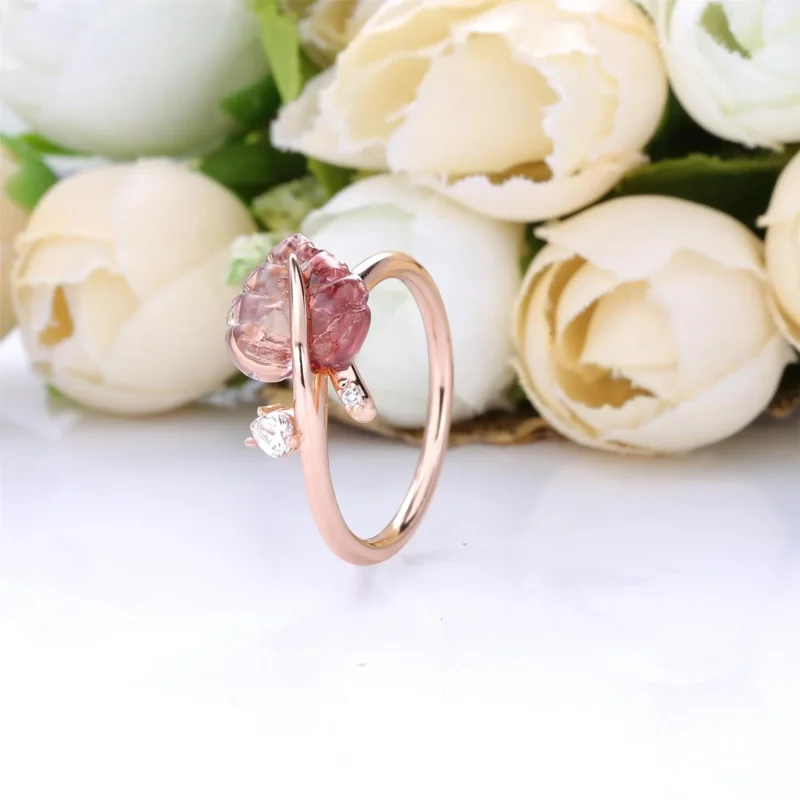 (imagine pentru) Inel Pandora cu Roz Murano frunze de sticlă din aur rose - 188319PMU - Vizualizare 2