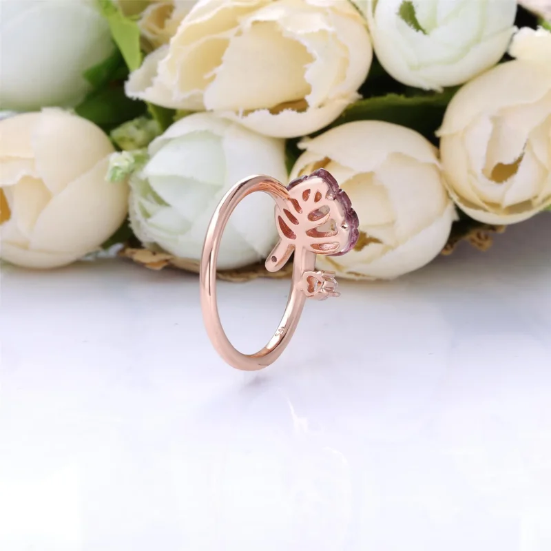 (imagine pentru) Inel Pandora cu Roz Murano frunze de sticlă din aur rose - 188319PMU - Vizualizare 3