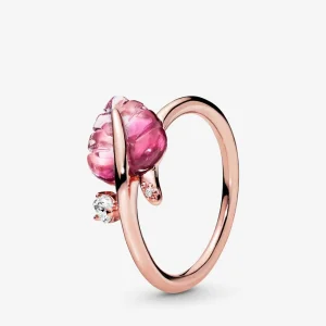 (imagine pentru) Inel Pandora cu Roz Murano frunze de sticlă din aur rose - 188319PMU