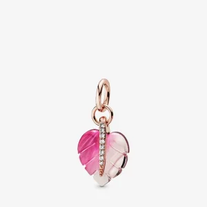 (imagine pentru) Pandantiv Pandora cu Roz Murano frunze de sticlă din aur rose - 388258PMU