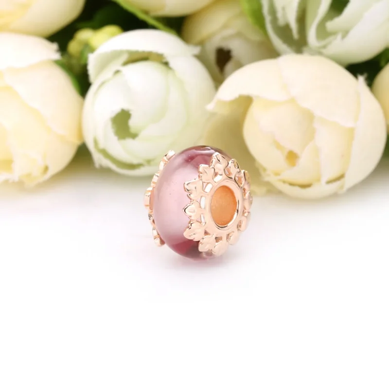 (imagine pentru) Talisman cu frunze și sticlă de Murano roz - 788244 - Vizualizare 2