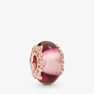 (imagine pentru) Talisman cu frunze și sticlă de Murano roz - 788244
