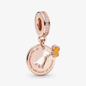 (imagine pentru) Talisman pandantiv Pandora cu Dinozaur & Butterfly Prietenie din aur rose - 788180CZ