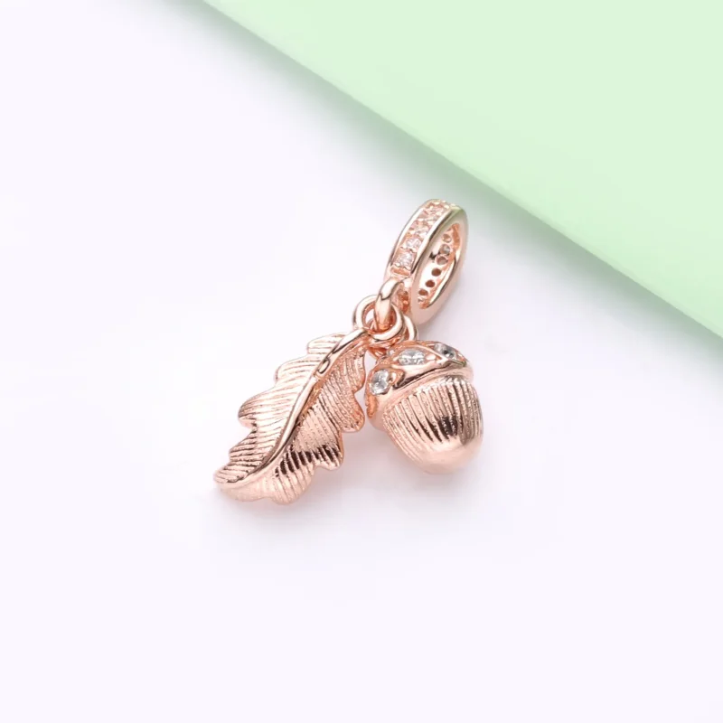 (imagine pentru) Talisman pandantiv Pandora cu Ghindă & Frunză din aur rose - 788248CZ - Vizualizare 2