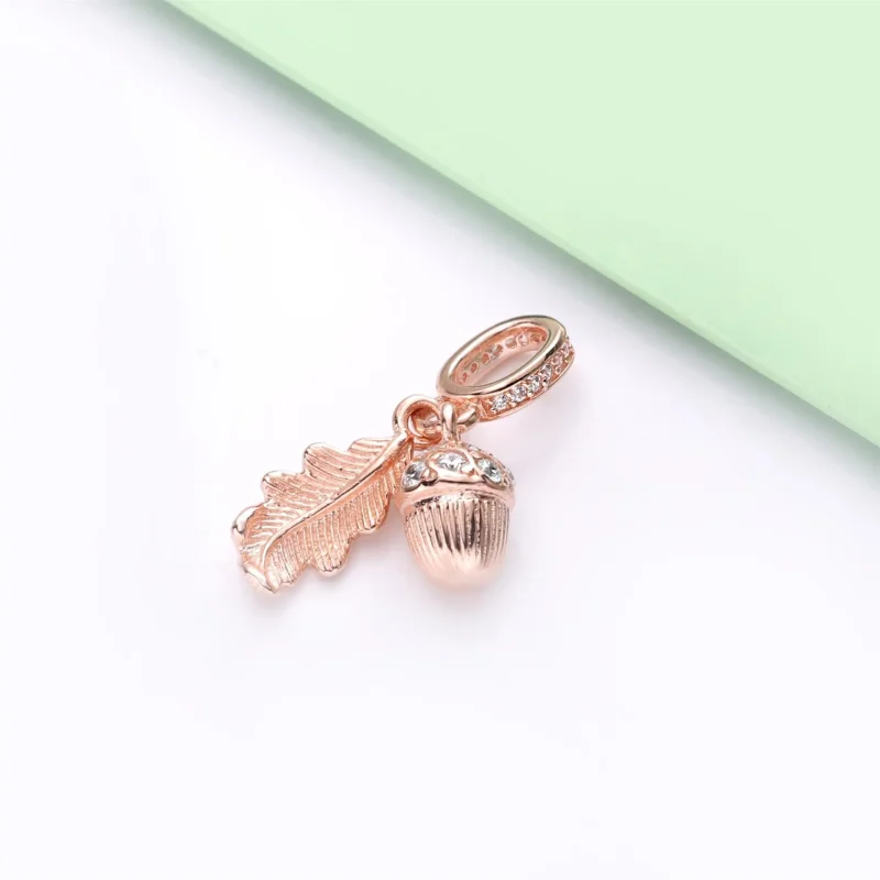 (imagine pentru) Talisman pandantiv Pandora cu Ghindă & Frunză din aur rose - 788248CZ - Vizualizare 3