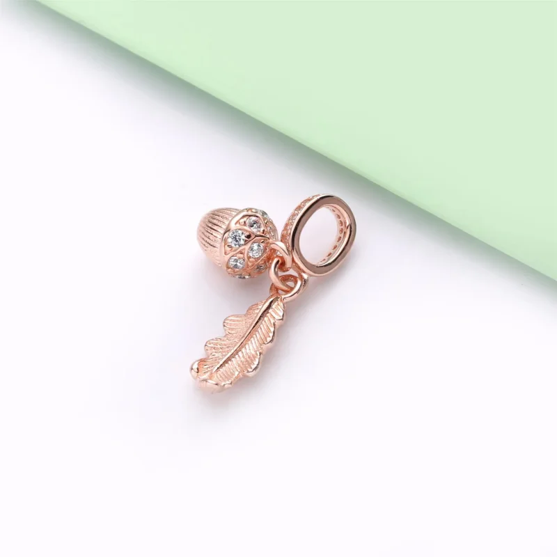 (imagine pentru) Talisman pandantiv Pandora cu Ghindă & Frunză din aur rose - 788248CZ - Vizualizare 4