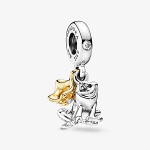 (imagine pentru) Talisman pandantiv Pandora Disney, Princess Tiana Frog Prince placat cu aur de 14 k - 768235CZ