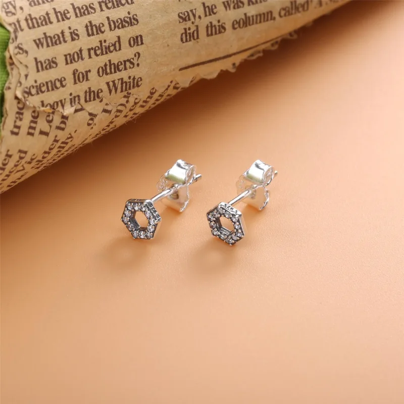 (imagine pentru) Cercei Pandora cu Spumant Fagure hexagon din argint - 298800C01 - Vizualizare 2