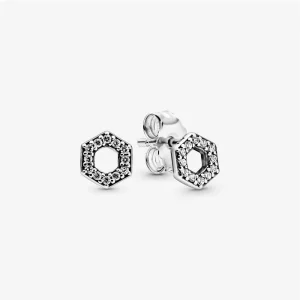 (imagine pentru) Cercei Pandora cu Spumant Fagure hexagon din argint - 298800C01