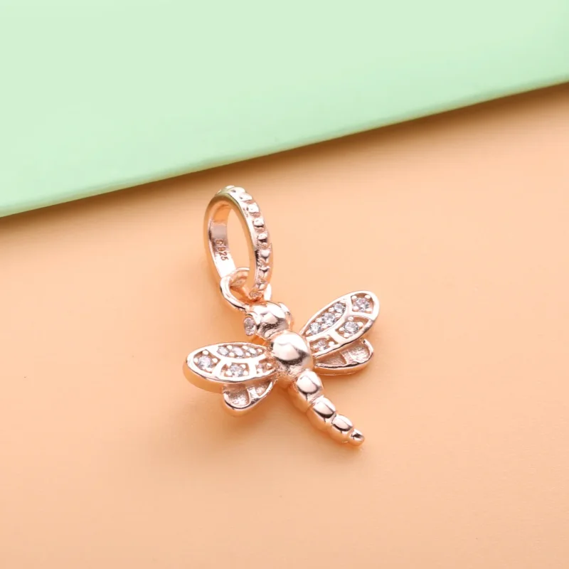 (imagine pentru) Pandantiv Pandora cu Libelulă spumantă din aur rose - 388803C01 - Vizualizare 3