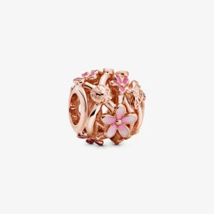 (imagine pentru) Talisman cu structură dantelată cu margaretă roz - 788772C01