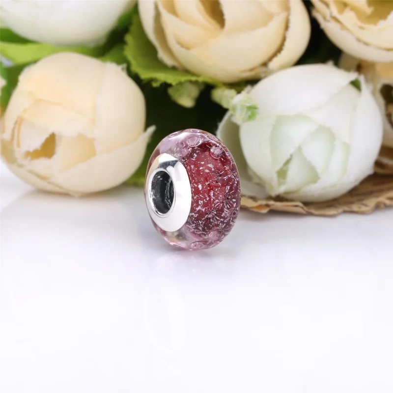 (imagine pentru) Talisman PANDORA din sticlă de Murano roz cu valuri fantezie - 798872C00 - Vizualizare 2