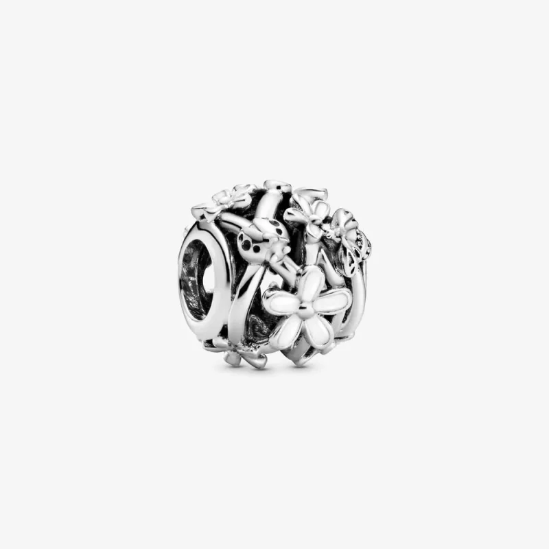 (imagine pentru) Talisman Pandora Floare de margaretă albă ajurată din argint - 798772C01