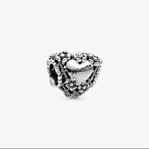 (imagine pentru) Talisman PANDORA Mummy în formă de inimioară cu flori, cu structură dantelată - 798892C00