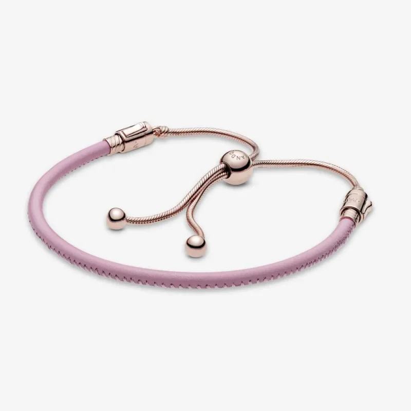 (imagine pentru) Brățară PANDORA Moments ajustabilă, din piele Roz - 589002C01