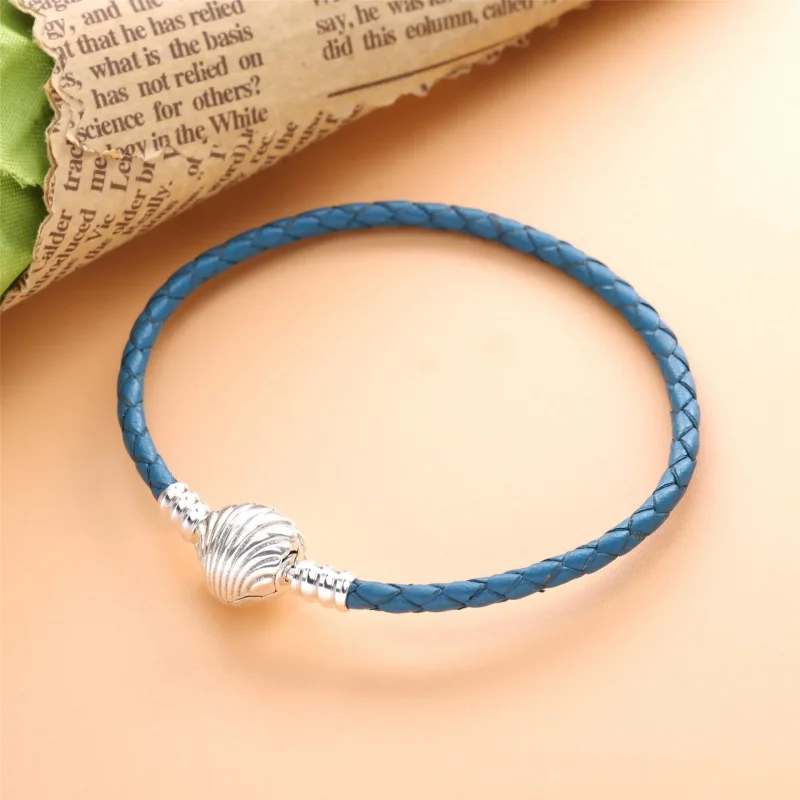 (imagine pentru) Brăţară PANDORA Moments Scoică din piele în şir împletit, Turcoaz - 598951C01-S2 - Vizualizare 2