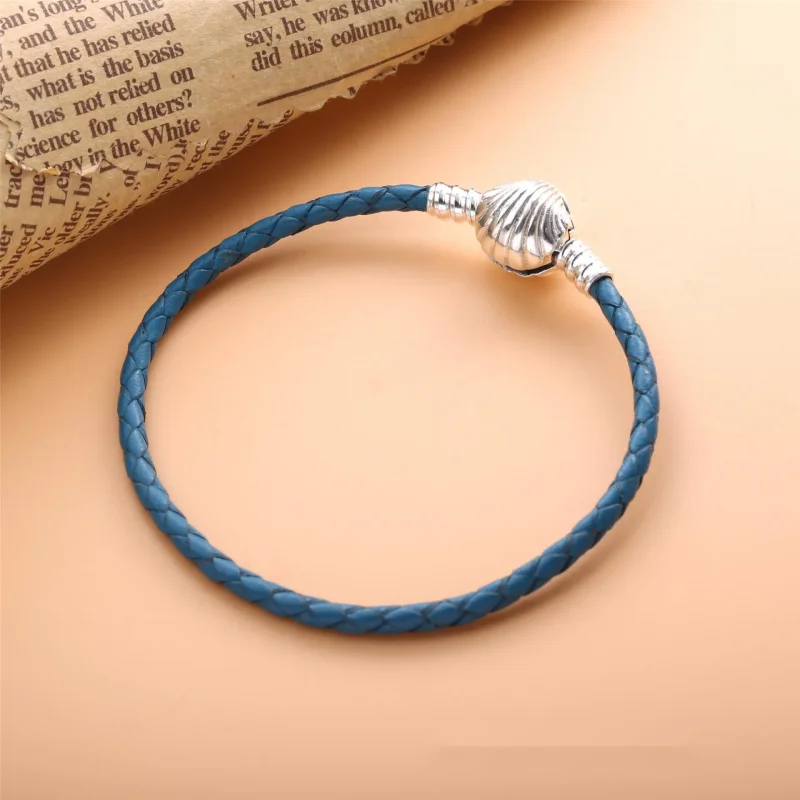 (imagine pentru) Brăţară PANDORA Moments Scoică din piele în şir împletit, Turcoaz - 598951C01-S2 - Vizualizare 3