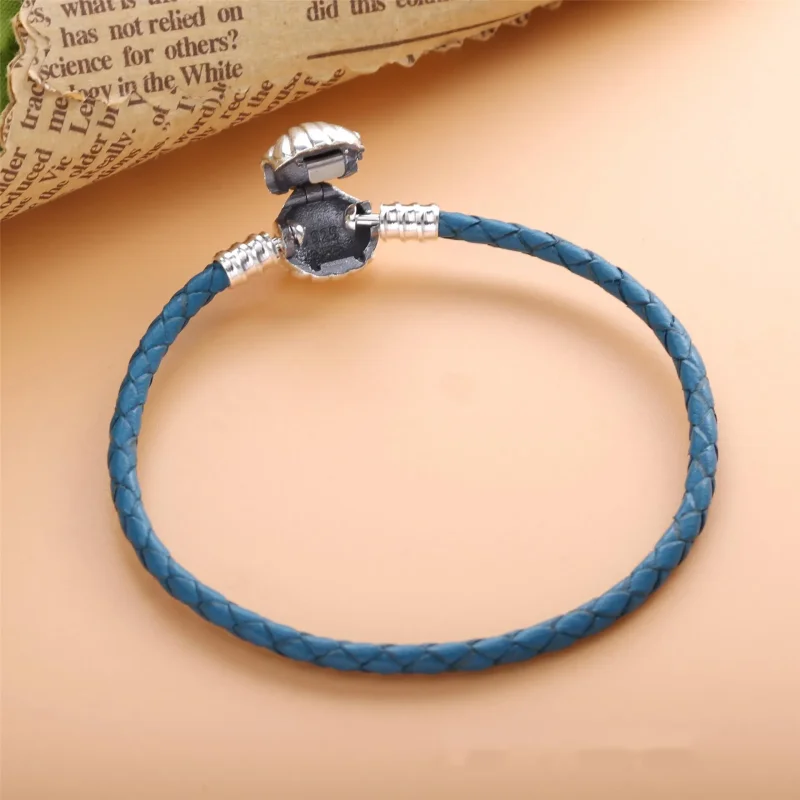 (imagine pentru) Brăţară PANDORA Moments Scoică din piele în şir împletit, Turcoaz - 598951C01-S2 - Vizualizare 4