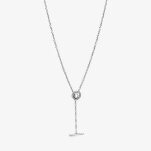 (imagine pentru) Colier PANDORA cu inimioară cu bară în T cu logo circular pavé - 399050C01-80