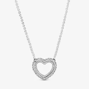 (imagine pentru) Colier PANDORA pavé cu inimioară deschisă cu model tip lanț clasic - 399110C01