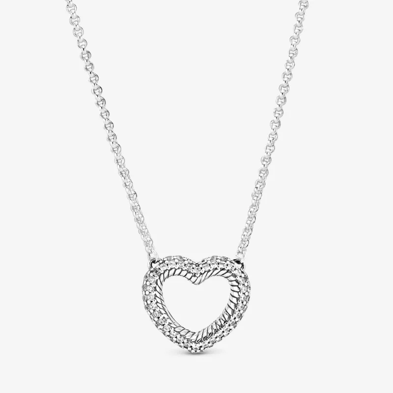 (imagine pentru) Colier PANDORA pavé cu inimioară deschisă cu model tip lanț clasic - 399110C01