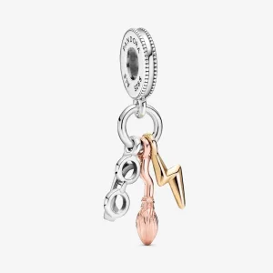 (imagine pentru) Harry Potter, Talisman PANDORA de tip pandantiv Ochelari, Nimbus 2000 și fulger - 799129C00