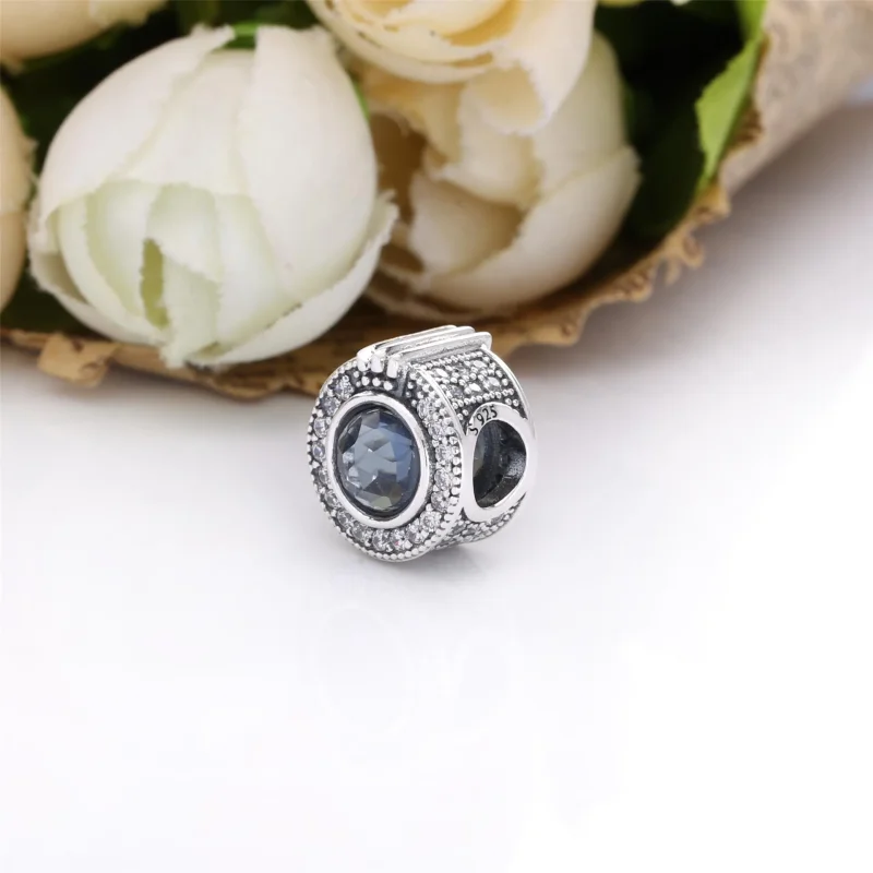 (imagine pentru) Talisman PANDORA albastru O cu coroană strălucitoare - 799058C01 - Vizualizare 3