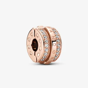 (imagine pentru) Talisman PANDORA cu fixare rapidă cu logo și linii pavé strălucitoare - 789042C01
