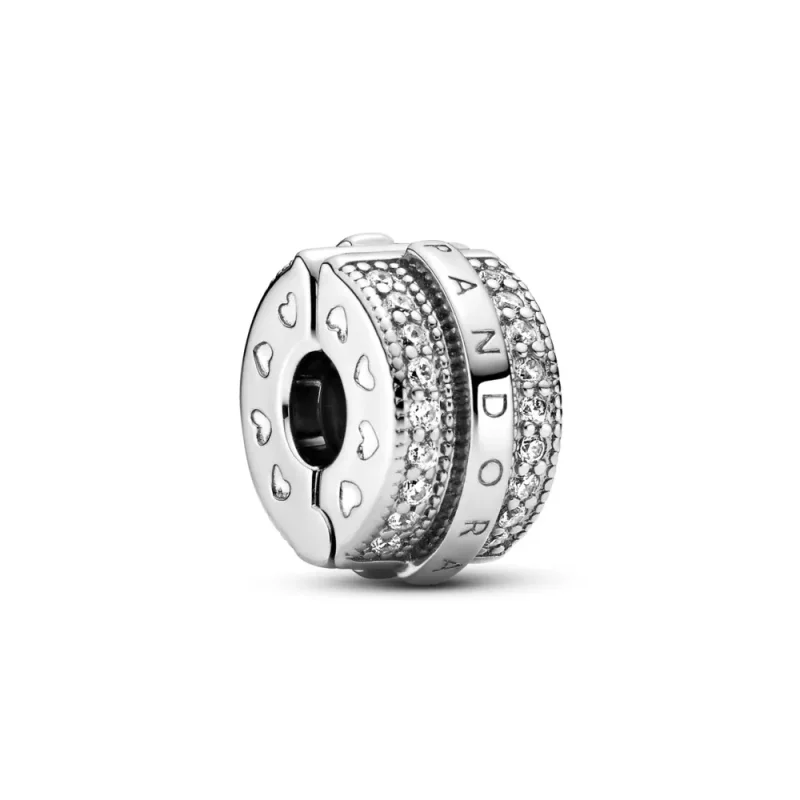 (imagine pentru) Talisman PANDORA cu fixare rapidă cu logo și linii pavé strălucitoare - 799042C01