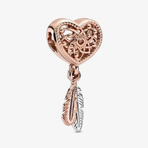 (imagine pentru) Talisman PANDORA de tip dreamcatcher cu două pene și inimioară cu structură dantelată - 789068C00
