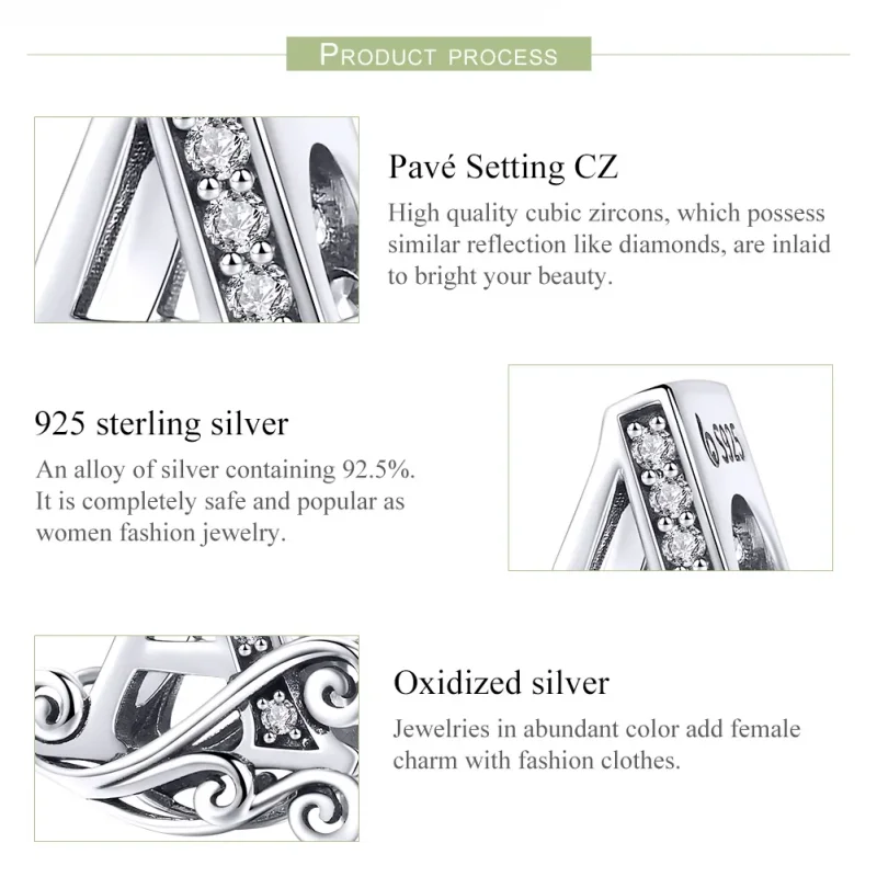 (imagine pentru) Pandora Style Scânteietoare Floare Pavé Litera A Charm - BSC030-A - Vizualizare 6