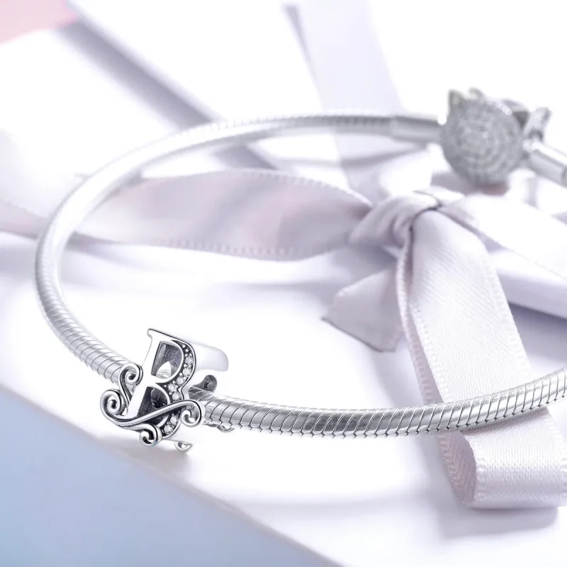 (imagine pentru) Pandora Style Charm cu Floare Strălucitoare Pavé și Litera B - BSC030-B - Vizualizare 3
