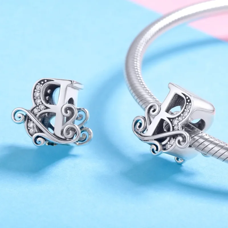 (imagine pentru) Pandora Style Charm cu Floare Strălucitoare Pavé și Litera B - BSC030-B - Vizualizare 4