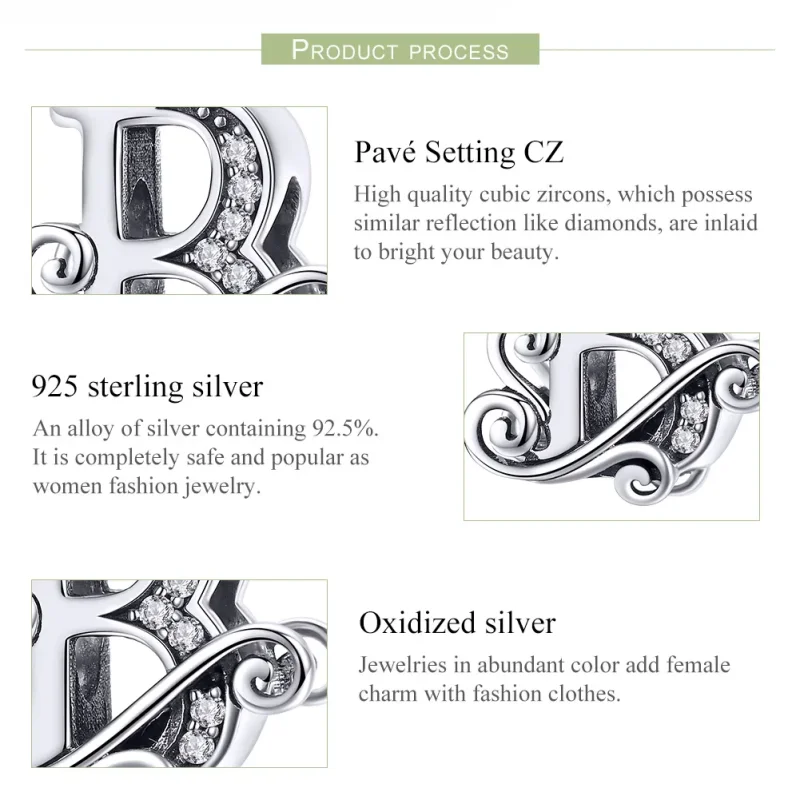 (imagine pentru) Pandora Style Charm cu Floare Strălucitoare Pavé și Litera B - BSC030-B - Vizualizare 6