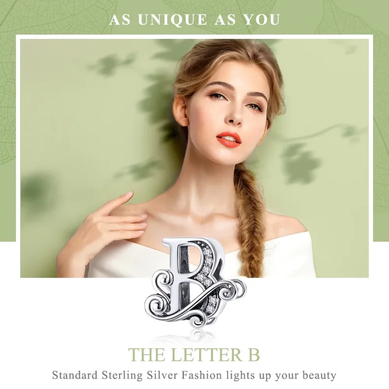 (imagine pentru) Pandora Style Charm cu Floare Strălucitoare Pavé și Litera B - BSC030-B - Vizualizare 7