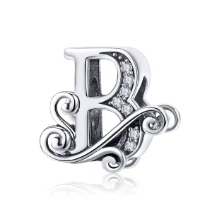 (imagine pentru) Pandora Style Charm cu Floare Strălucitoare Pavé și Litera B - BSC030-B
