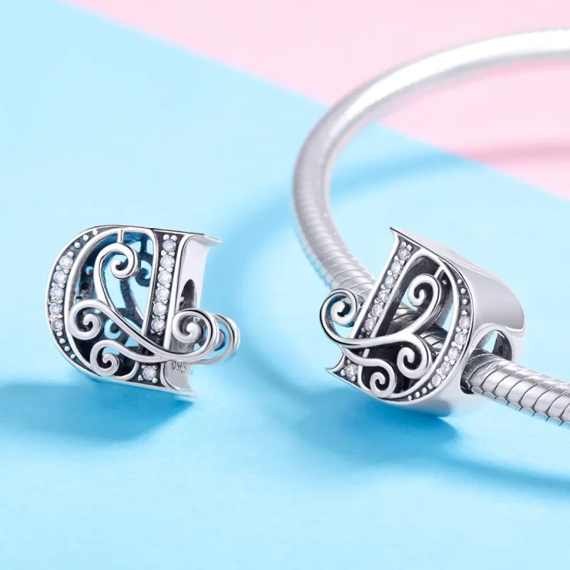 (imagine pentru) Pandora Stil Charm cu Floare Strălucitoare Pavé și Litera D - BSC030-D - Vizualizare 4