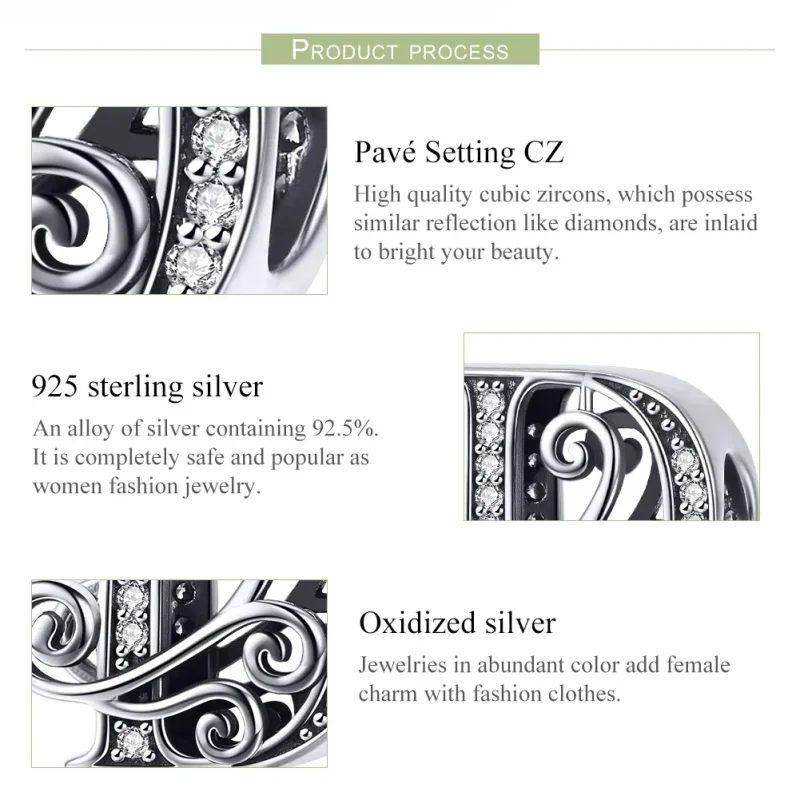 (imagine pentru) Pandora Stil Charm cu Floare Strălucitoare Pavé și Litera D - BSC030-D - Vizualizare 6