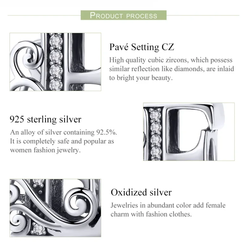 (imagine pentru) Pandora Style Scânteietoare Pavé Floare Litera E Charm - BSC030-E - Vizualizare 6