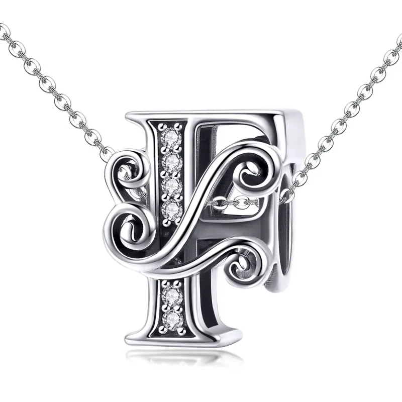 (imagine pentru) Pandora Style Charm cu Floare Scânteietoare Pavé și Litera F - BSC030-F - Vizualizare 2