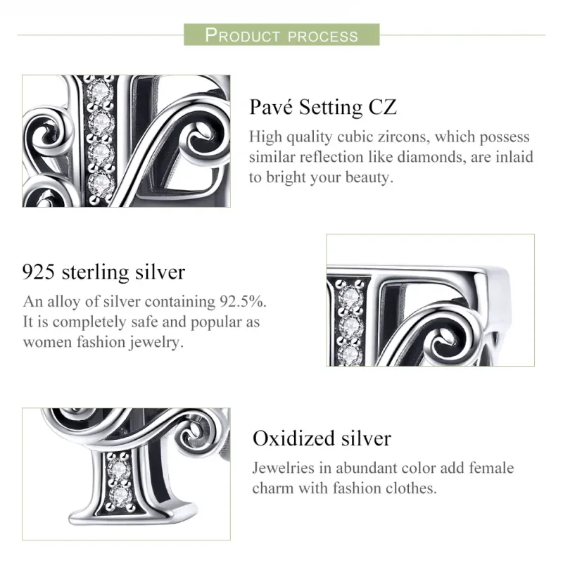 (imagine pentru) Pandora Style Charm cu Floare Scânteietoare Pavé și Litera F - BSC030-F - Vizualizare 6