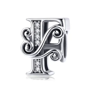 (imagine pentru) Pandora Style Charm cu Floare Scânteietoare Pavé și Litera F - BSC030-F