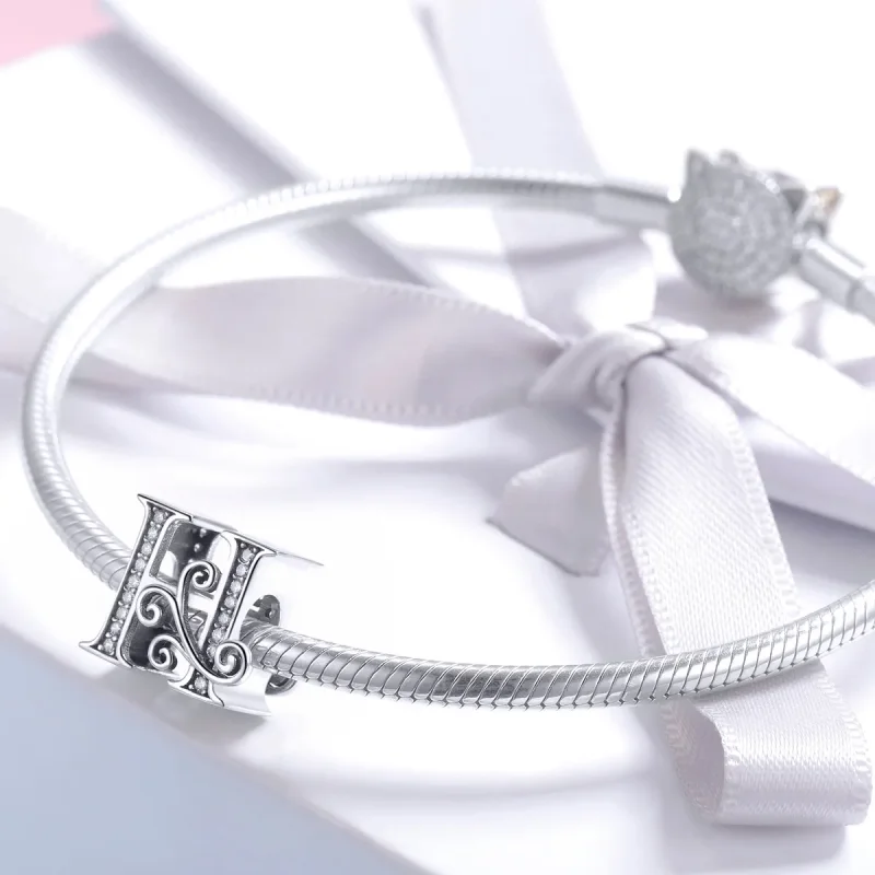 (imagine pentru) Pandora Style Scânteietoare Pavé Floare Litera H Charm - BSC030-H - Vizualizare 3