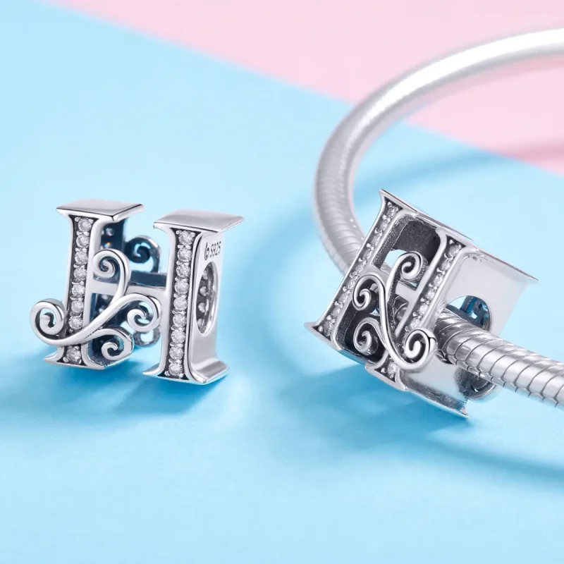 (imagine pentru) Pandora Style Scânteietoare Pavé Floare Litera H Charm - BSC030-H - Vizualizare 4
