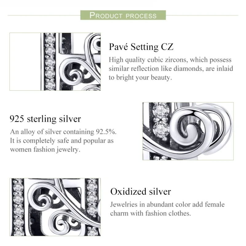 (imagine pentru) Pandora Style Scânteietoare Pavé Floare Litera H Charm - BSC030-H - Vizualizare 6